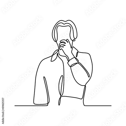 continuous line drawing of young teen boy looking anxious