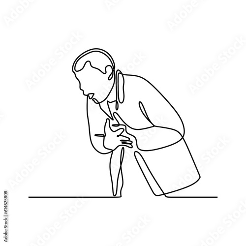 continuous line drawing of young man feeling nauseated