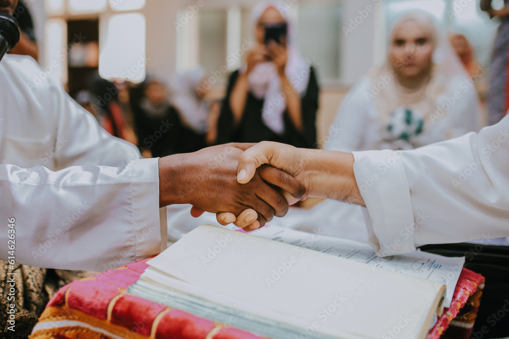 Malaysian muslim marriage process of the bride and groom pronounce