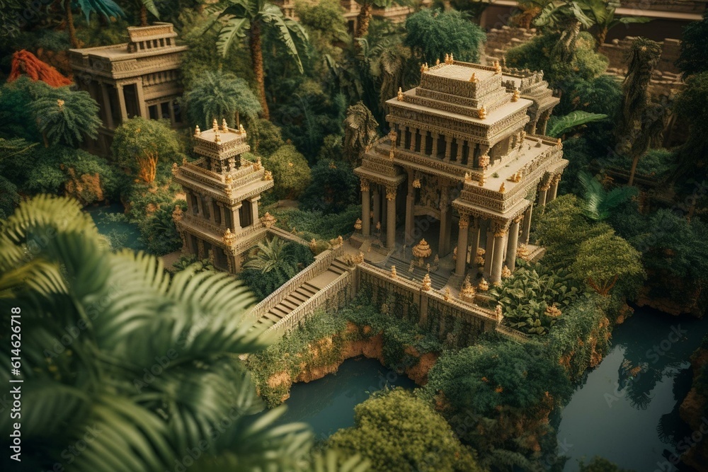 3D replicas of the Hanging Gardens of Babylon. Generative AI Stock