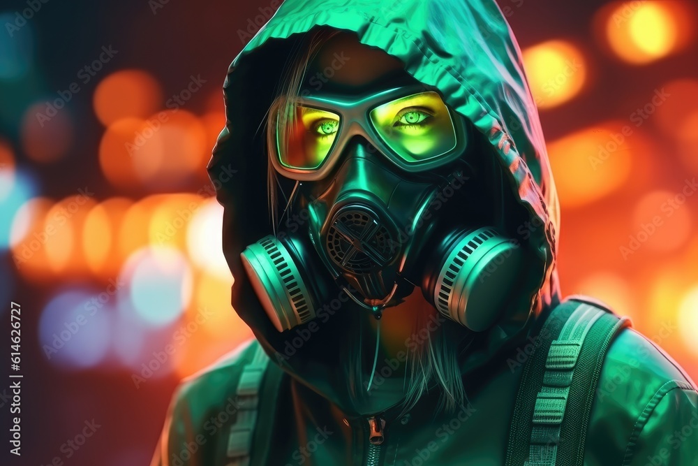 Fashion cyberpunk girl with gas mask. Generative AI Fashion cyberpunk girl with gas mask. Generative AI