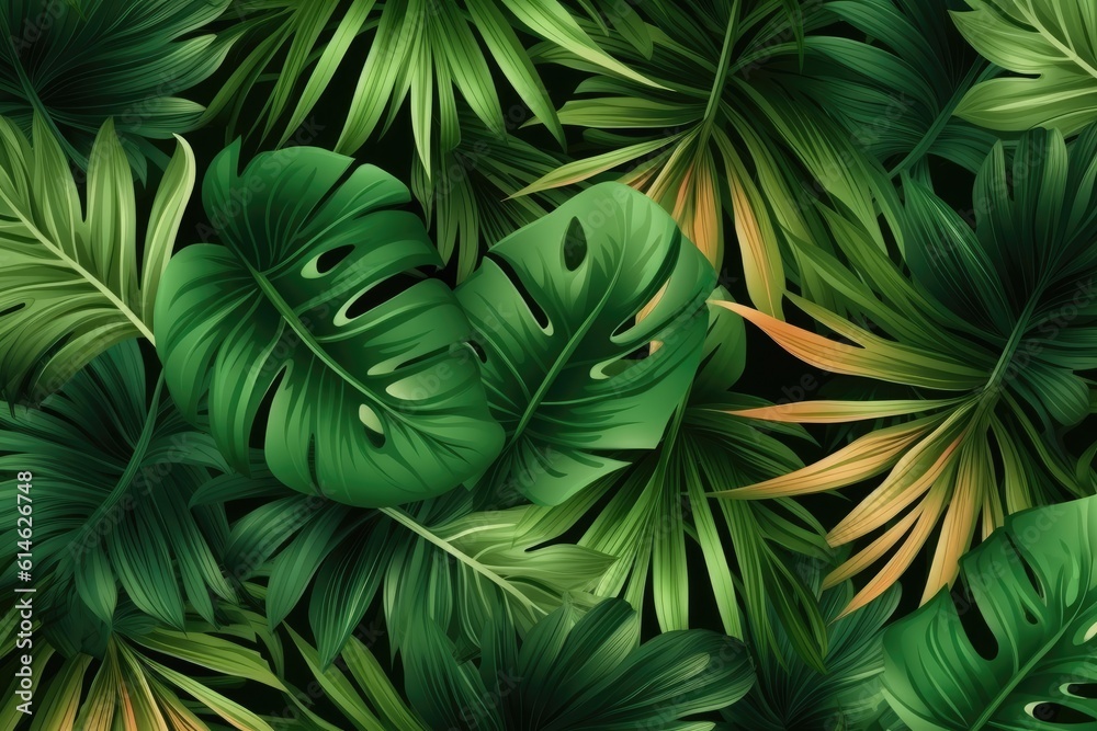 Fototapeta premium Green tropical monstera leaves. Generative AI