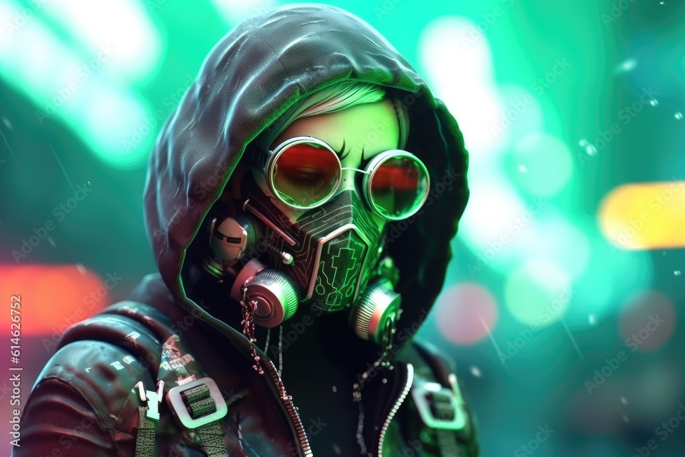 Fashion cyberpunk girl with gas mask. Generative AI Fashion cyberpunk girl with gas mask. Generative AI