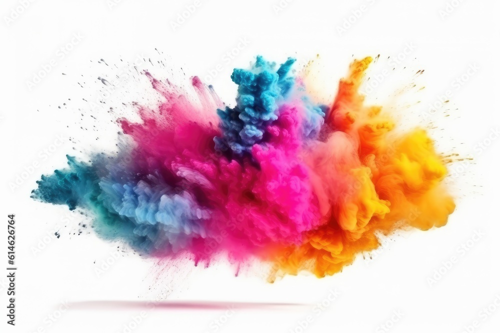 Colored powder explosion on white background. Generative AI