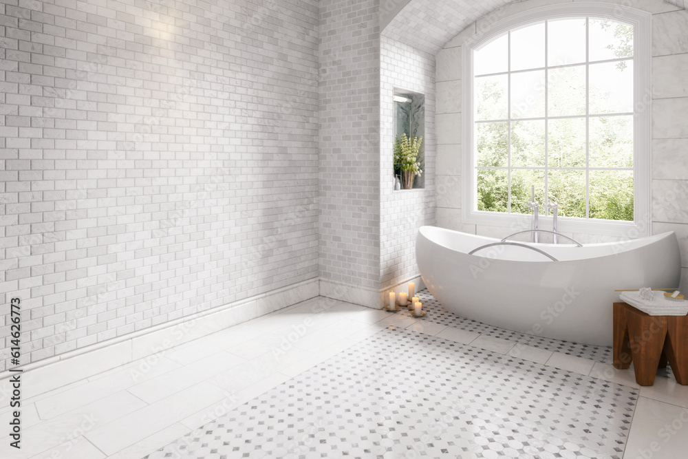 Teilentwurf eines Badezimmers in modernem Design mit Badewanne - 3D Visualisierung
