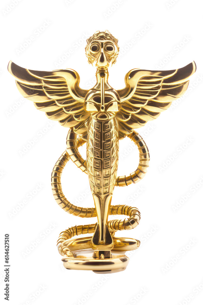 A gold caduceus medical symbol in 3d style isolated on transparent ...