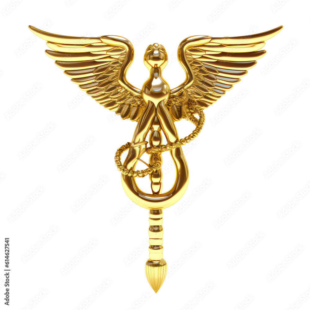 A gold caduceus medical symbol in 3d style isolated on transparent ...
