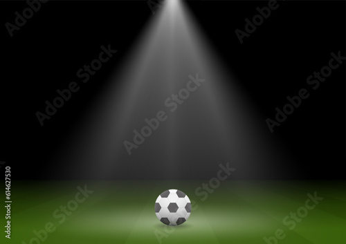 Football Stadium or Soccer Stadium at Night with Spotlight. Football Field or Soccer Field Arena. Vector Illustration. 