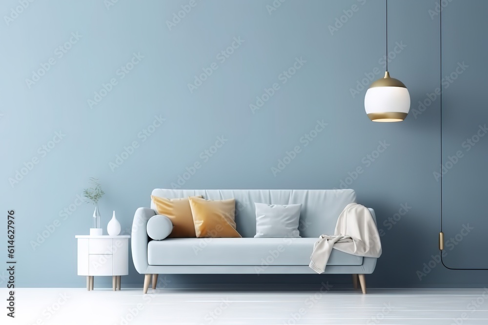 Mock up wall in steel blue modern interior background, living room ...