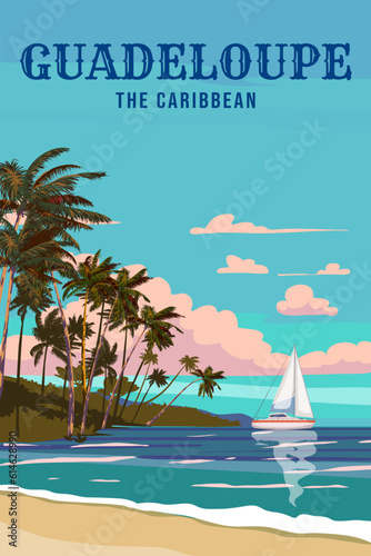 Guadeloupe Travel poster tropical island resort vintage