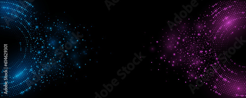 Digital background of glowing dots. Big Data visualization into cyberspace. Network Information Decay. Futuristic banner. Vector illustration.