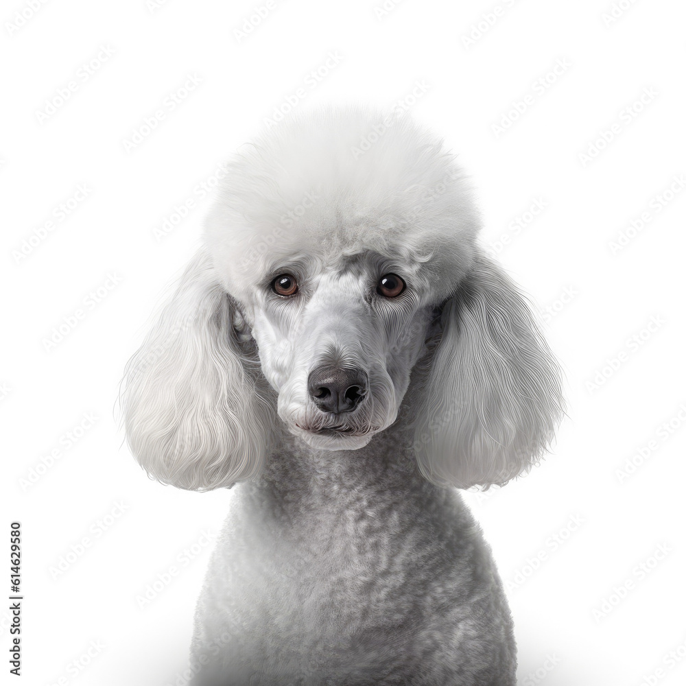 Poodle dog portrait isolated on a white background, ai generative Poodle dog portrait isolated on a white background, ai generative