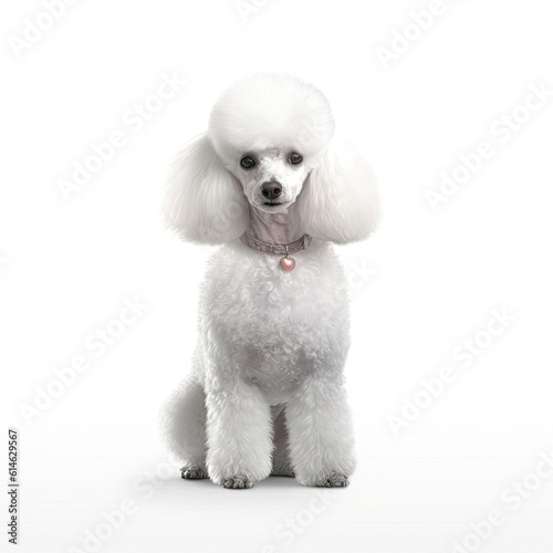 Poodle dogwhite siting isolated on a white background, ai generative