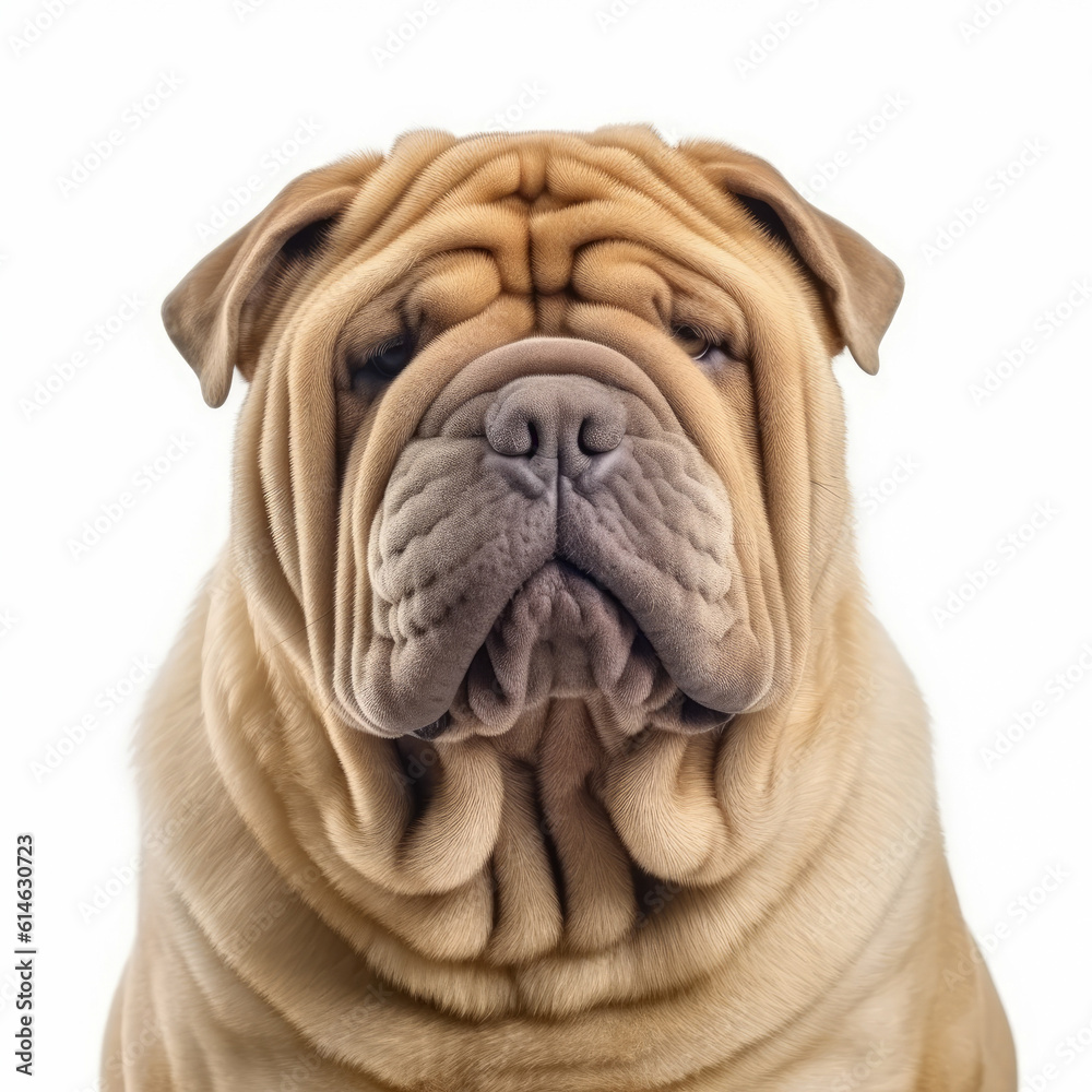 Shar Pei portrait dog isolated on a white background, ai generative Shar Pei portrait dog isolated on a white background, ai generative