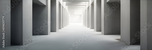 Concrete corridor with high walls. Concrete hall  maze passage of smooth new concrete. Generative AI
