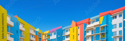 Colorful housing. An housing complex, apartment or multi floor resedential building with each unit in different colors. Generative AI photo