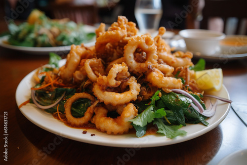 A plate of Squid cooked in a spicy sauce
