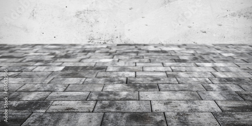 New gray paving slabs and white wall, panoramic background