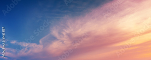 Colorful cloudy sky at sunset, natural panoramic background photo