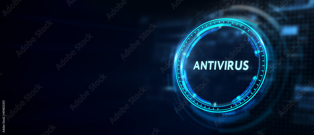 Antivirus Cyber security Data protection Technology concept on virtual screen. 3d illustration