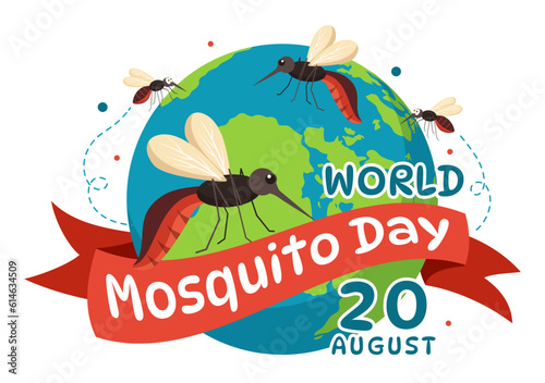 World Mosquito Day Vector Illustration on 20 August with Midge Can Cause Dengue Fever and Malaria in Flat Cartoon Hand Drawn Background Templates