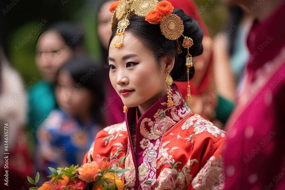 Gorgeous bride in Japanese traditional wedding. Generative AI, Generative AI