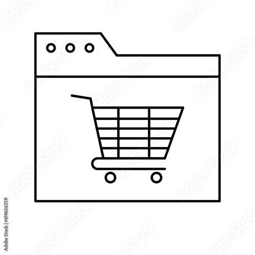 Online store e-commerce icon with black outline style. retail, credit, card, order, basket, promotion, smart. Vector Illustration