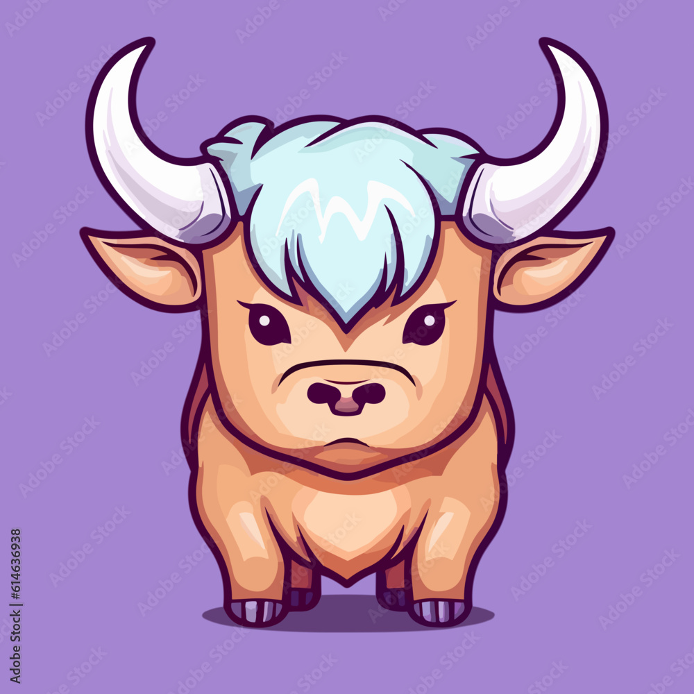 Bull. Cute little cartoon kawaii anime character. Domestic Pet. Wild Animal. Flat vector Bull. Cute little cartoon kawaii anime character. Domestic Pet. Wild Animal. Flat vector