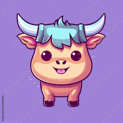 Bull. Cute little cartoon kawaii anime character. Domestic Pet. Wild Animal. Flat vector