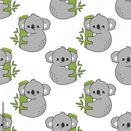 Vector seamless pattern with a cute koala on a white background. Animal character illustration hand drawn.