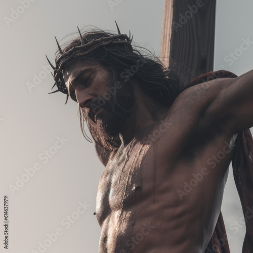 jesus in the cross with a crown of thorns- Generative AI