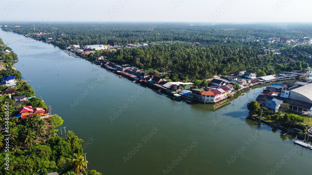 Aerial view over the river in Thailand.