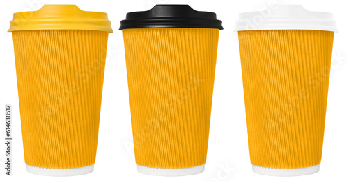 set of isolated yellow disposable coffe cup
