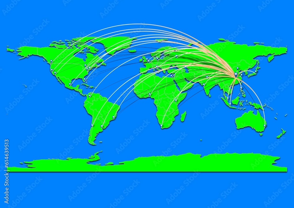 Naklejka premium Vibrant Wuhan, China map - Export concept map for Wuhan, China on World map. Suitable for export concepts. File is suitable for digital editing and prints of all sizes.