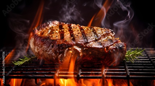 beef grilled over a red fire on the grill