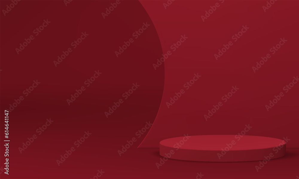 Red 3d podium round platform award arena curved wall construction for product presentation vector Red 3d podium round platform award arena curved wall construction for product presentation vector