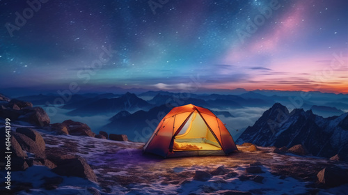 Amidst the African savannah, under the starry night sky, a tent awaits adventurous souls looking to embark on an unforgettable hiking experience at the foot of Kilimanjaro.