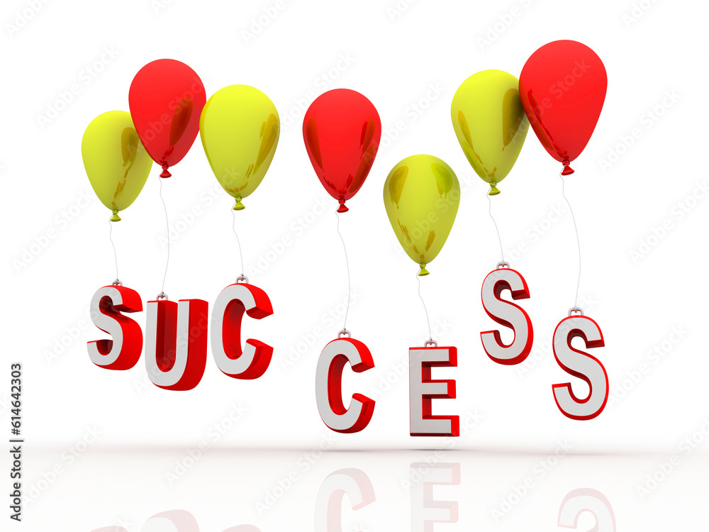 3D illustration success connected balloon 3D illustration success connected balloon