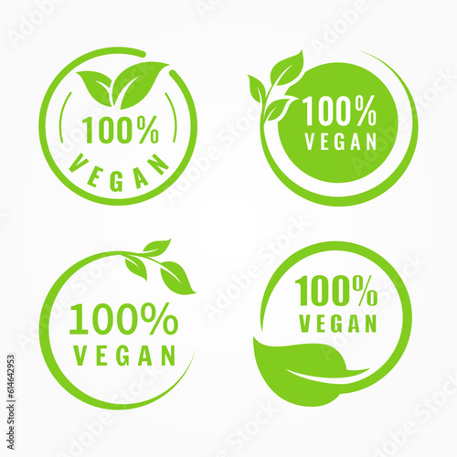 Vegan icon set. 100 Percent Vegan Product Label Sign Vector