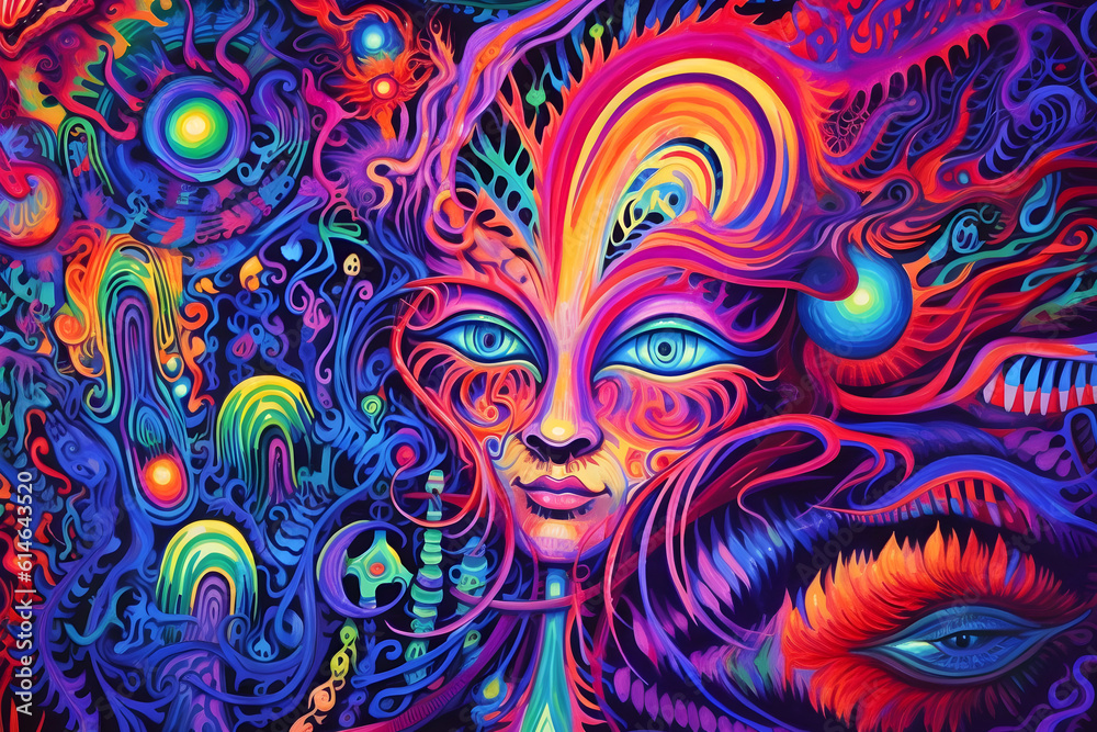colourful abstract trippy background with face