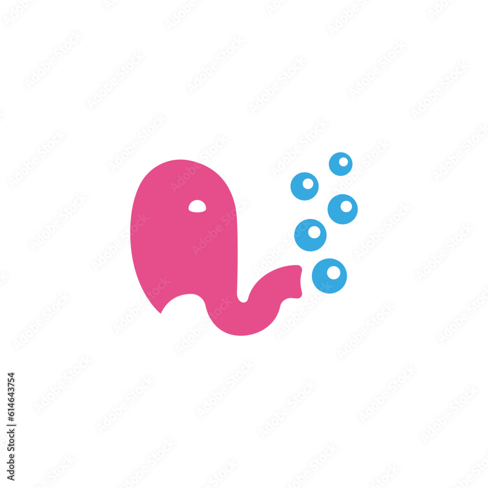 The pink elephant lets out soap bubbles from his trunk. The pink elephant lets out soap bubbles from his trunk.