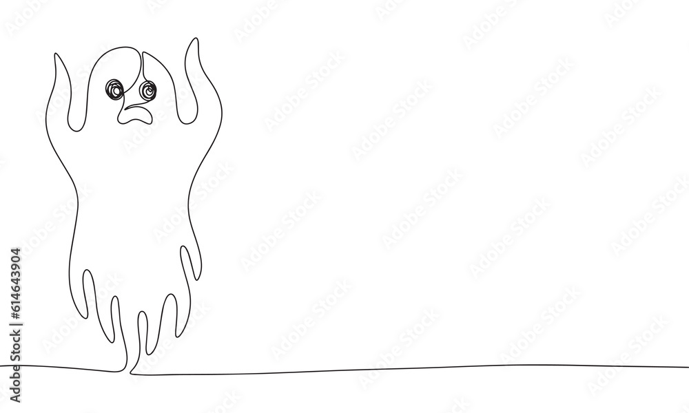 Abstract spooky ghost in continuous line art drawing style. Minimalist black linear sketch isolated on white background. Vector illustration