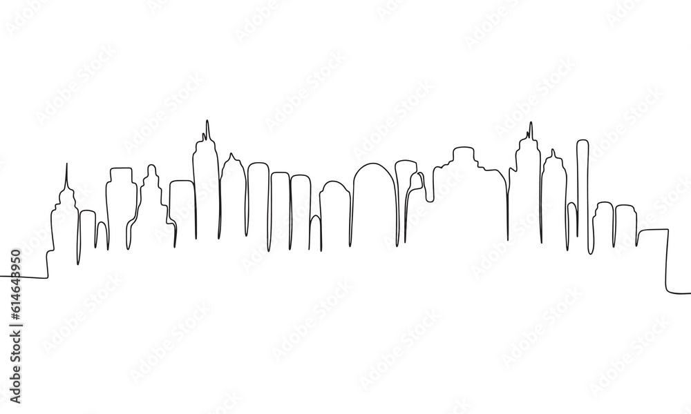 Abstract horizon view city in continuous line art drawing style. Minimalist black linear sketch isolated on white background. Vector illustration Abstract horizon view city in continuous line art drawing style. Minimalist black linear sketch isolated on white background. Vector illustration