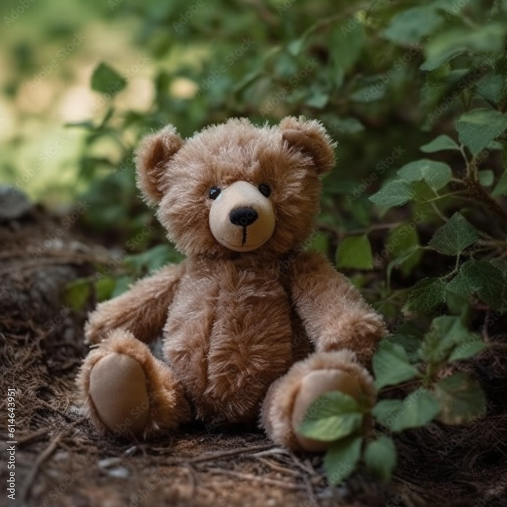 A small plushie brown bear in the environment. A small plushie bear sit down on the ground. A small plushie brown bear in the environment. A small plushie bear sit down on the ground.