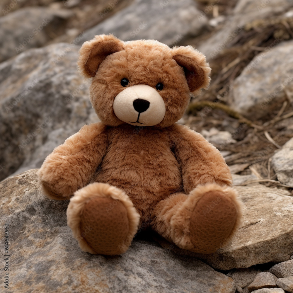 A small plushie brown bear in the environment. A small plushie bear sit down on the ground. A small plushie brown bear in the environment. A small plushie bear sit down on the ground.