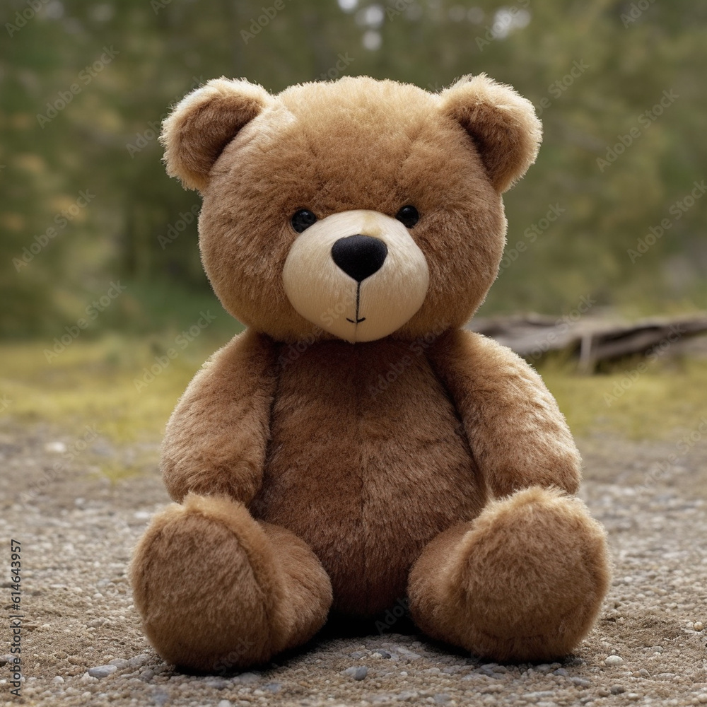 A small plushie brown bear in the environment. A small plushie bear sit down on the ground. A small plushie brown bear in the environment. A small plushie bear sit down on the ground.
