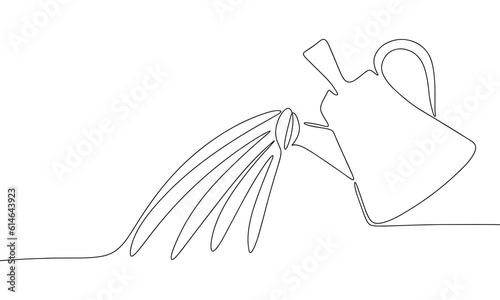 Abstract watering can in continuous line art drawing style. Minimalist black linear sketch isolated on white background. Vector illustration