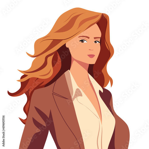 Portrait of beautiful businesswoman. Fashionable business lady in jacket. Avatar for social networks. Office style. Vector illustration in flat style.