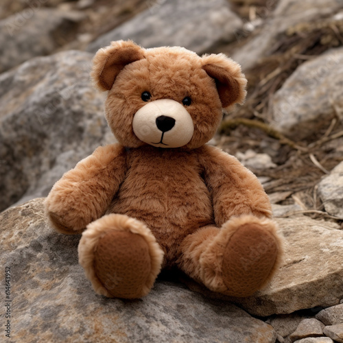 A small plushie brown bear in the environment. A small plushie bear sit down on the ground. © Yukio Toraa