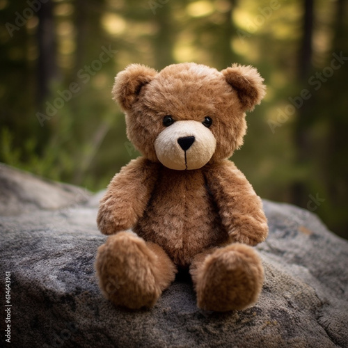 A small plushie brown bear in the environment. A small plushie bear sit down on the ground. © Yukio Toraa